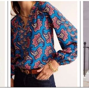 Boden Size 2 Paisley Amaryllis Border Print Raglan Top Boho Peasant Lightweight